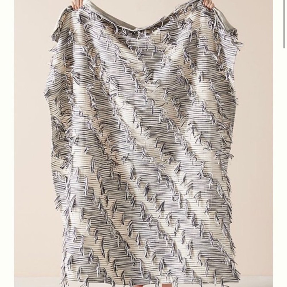 Anthropologie Jorja Textured Fringe Throw Blanket NWT 50x60 inches Black White